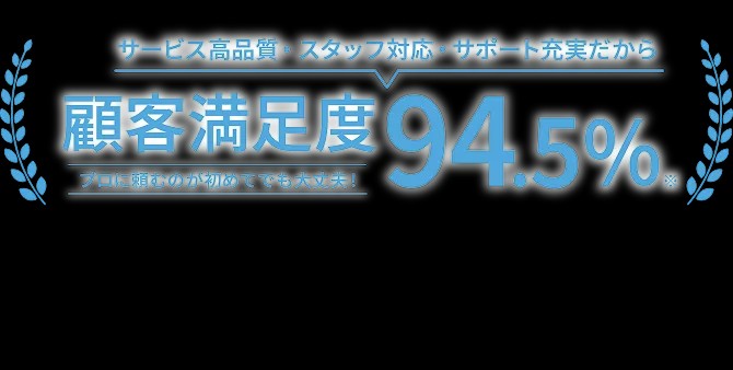 サービス高品質・スタッフ対応・サポート充実だからプロに頼むのが初めてでも大丈夫！顧客満足度94.5%！